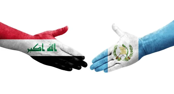 Uścisk Dłoni Między Gwatemalą Flagami Iraku Namalowanymi Rękach Odizolowany Przezroczysty — Zdjęcie stockowe