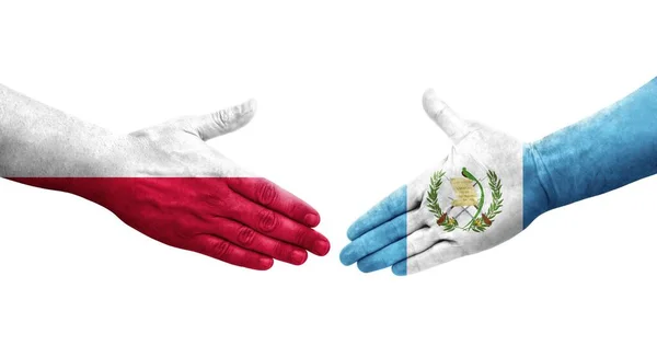 Χειραψία Μεταξύ Της Γουατεμάλας Και Της Πολωνίας Σημαίες Ζωγραφισμένα Στα — Φωτογραφία Αρχείου