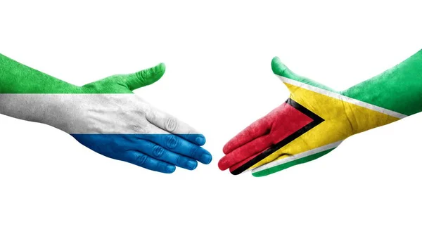 Poignée Main Entre Les Drapeaux Guyana Sierra Leone Peints Sur — Photo