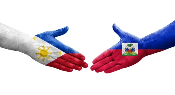 Potřesení Rukou Mezi Vlajkami Haiti Filipín Namalovanými Rukou Izolovaný Průhledný — Stock fotografie