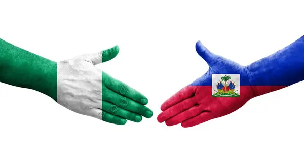 Handshake Haiti Nigeria Flags Painted Hands Isolated Transparent Image — Stock Photo, Image