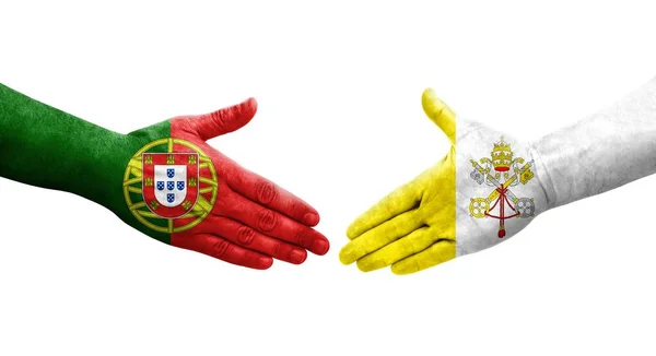 Aperto Mão Entre Santa Bandeiras Portugal Pintadas Mãos Imagem Transparente — Fotografia de Stock