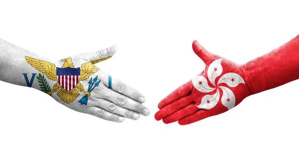 Handshake Hong Kong Virgin Islands Flags Painted Hands Isolated Transparent — Stock Photo, Image