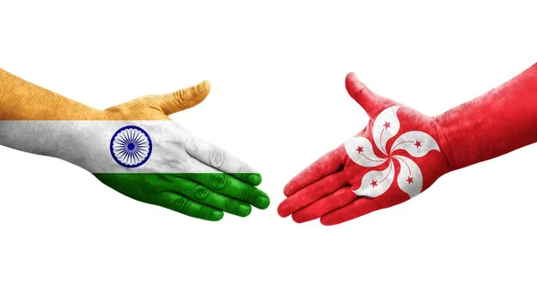 Handshake Hong Kong India Flags Painted Hands Isolated Transparent Image — Stock Photo, Image