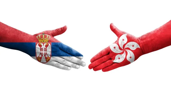 Handshake Hong Kong Serbia Flags Painted Hands Isolated Transparent Image — Stock Photo, Image