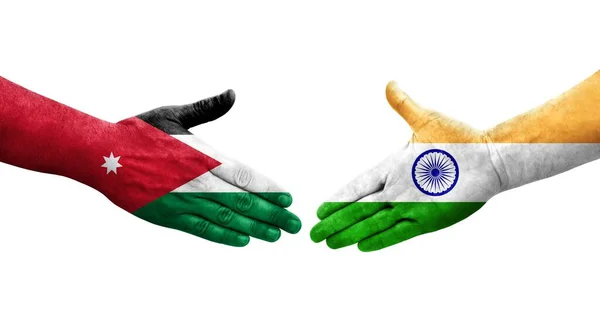 Handshake India Jordan Flags Painted Hands Isolated Transparent Image — Stock Photo, Image