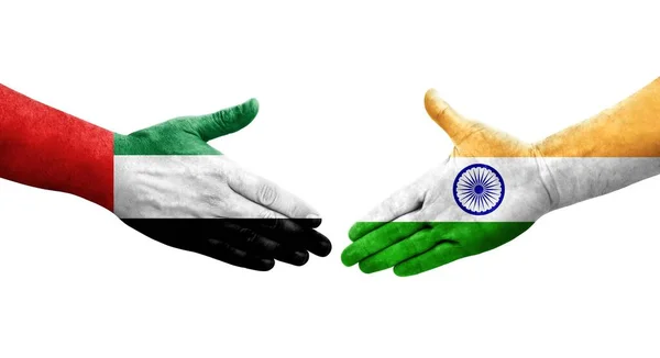 Apretón Manos Entre India Las Banderas Los Eau Pintadas Las — Foto de Stock