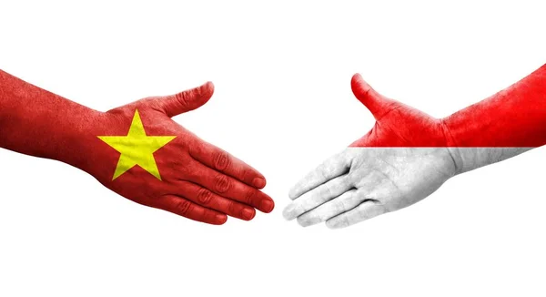 Рукостискання Між Індонезією Єтнамськими Прапорами Намальоване Руках Ізольоване Прозоре Зображення — стокове фото