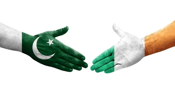 Рукопожатие Между Ирландией Пакистаном Нарисованное Руках Изолированное Прозрачное Изображение — стоковое фото