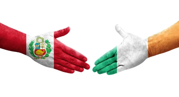 Рукопожатие Между Ирландией Перу Нарисованное Руках Изолированное Прозрачное Изображение — стоковое фото