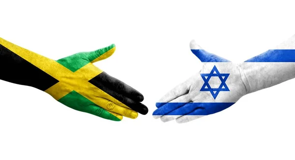 Рукопожатие Между Флагом Израиля Ямайки Нарисованное Руках Изолированное Прозрачное Изображение — стоковое фото