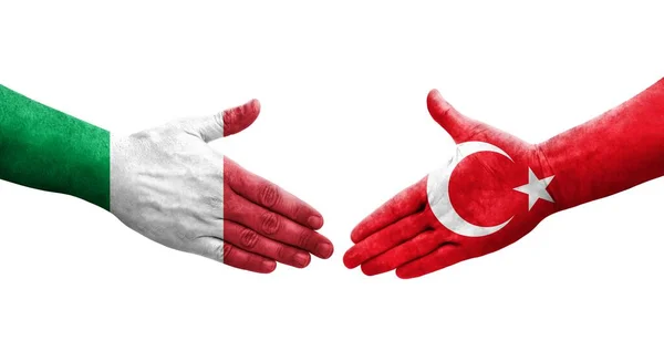 意大利和土耳其之间握手 手绘国旗 孤立透明的形象 — 图库照片