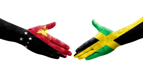 Jamaika Papua Yeni Gine Bayrakları Arasındaki Sıkışma Izole Şeffaf Görüntü — Stok fotoğraf