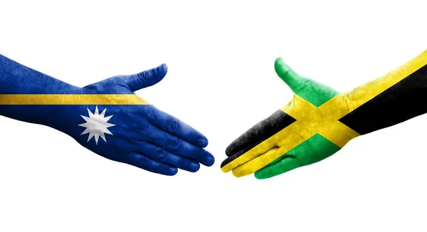 Рукопожатие Между Флагами Ямайки Науру Нарисованное Руках Изолированное Прозрачное Изображение — стоковое фото