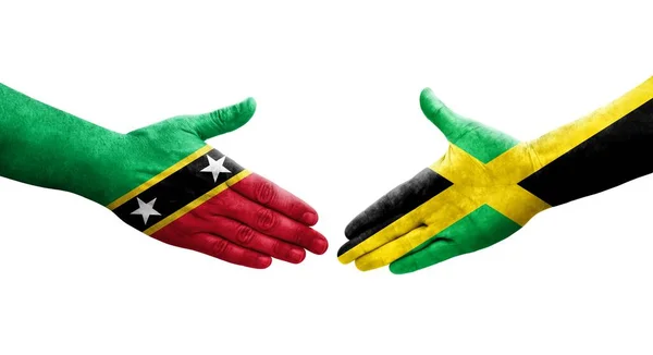 Handshake Jamaica Saint Kitts Nevis Flags Painted Hands Isolated Transparent — Stock Photo, Image