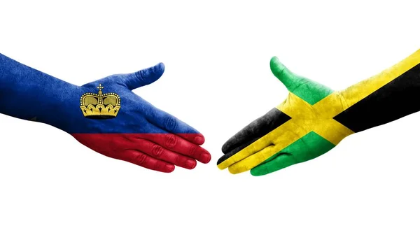 Jamaika Lihtenştayn Bayrakları Arasındaki Sıkışma Izole Şeffaf Görüntü — Stok fotoğraf