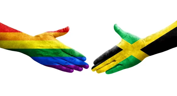 Handshake Jamaica Lgbt Flags Painted Hands Isolated Transparent Image — Stock Photo, Image