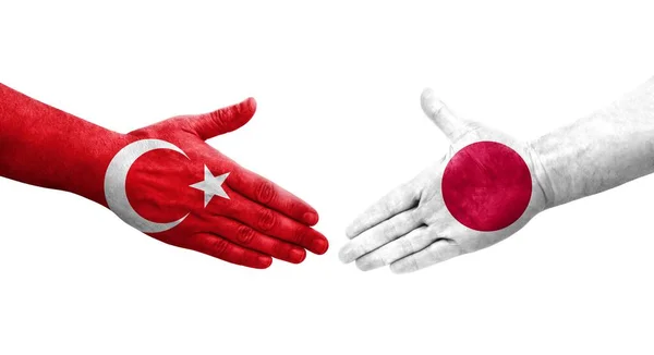 Japon Türk Bayrakları Arasındaki Sıkışma Izole Şeffaf Görüntü — Stok fotoğraf