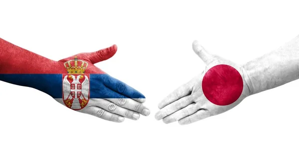 Handshake Japan Serbia Flags Painted Hands Isolated Transparent Image — Stock Photo, Image