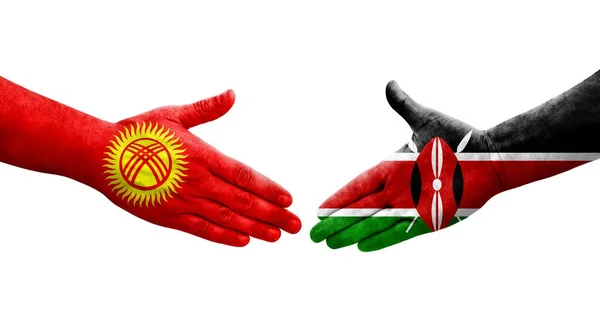 Kenya Kırgızistan Bayrakları Arasındaki Tokalaşma Elleri Boyalı Izole Şeffaf Görüntü — Stok fotoğraf