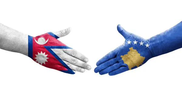 Рукопожатие Между Флагом Косово Непала Нарисованное Руках Изолированное Прозрачное Изображение — стоковое фото