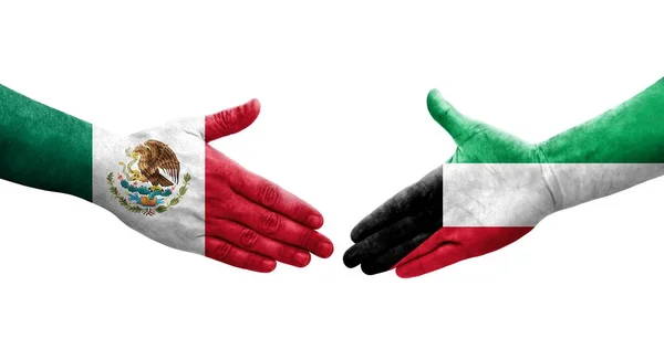 Potřesení Rukou Mezi Kuvajtem Mexickými Vlajkami Namalovanými Rukou Izolovaný Průhledný — Stock fotografie