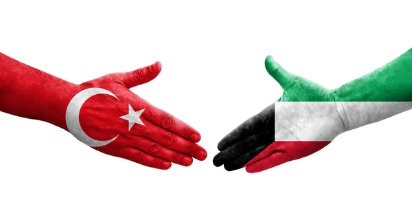 科威特和土耳其之间的握手 手绘国旗 孤立透明的图像 — 图库照片