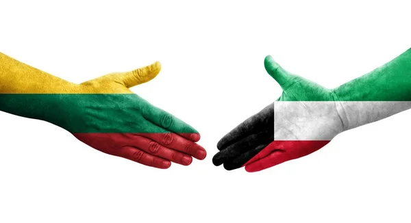 Рукостискання Між Кувейтом Литовськими Прапорами Намальоване Руках Ізольоване Прозоре Зображення — стокове фото
