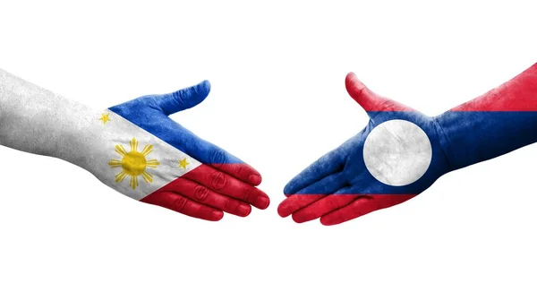 Jabat Tangan Antara Laos Dan Bendera Filipina Dicat Tangan Gambar — Stok Foto