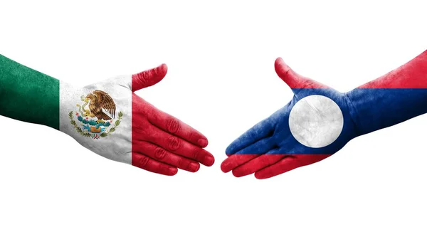 老挝和墨西哥之间握手 手绘国旗 孤立透明的图像 — 图库照片