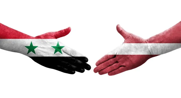 Handshake Latvia Syria Flags Painted Hands Isolated Transparent Image — Stock Photo, Image