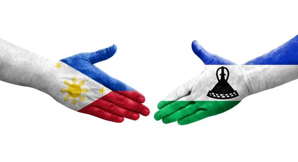 Jabat Tangan Antara Lesotho Dan Bendera Filipina Dicat Tangan Gambar — Stok Foto