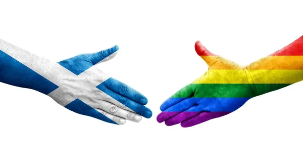 男女同性恋 双性恋和变性者与苏格兰国旗之间的握手 — 图库照片
