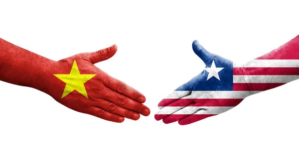利比里亚和越南国旗之间的握手手绘 孤立透明的图像 — 图库照片