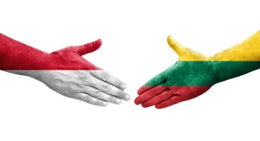 Litvanya ve Monako bayrakları arasında el sıkışma, izole şeffaf görüntü.