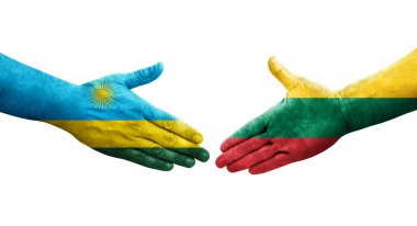 Litvanya ve Ruanda bayrakları arasındaki el sıkışma ellerinde izole şeffaf görüntü.