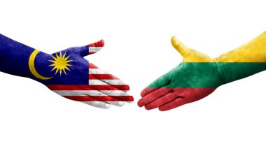 Litvanya ve Malezya bayrakları arasında el sıkışma, izole şeffaf görüntü.