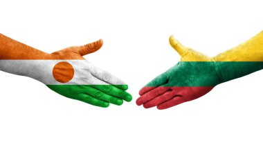 Litvanya ve Nijer bayrakları arasında el sıkışma, izole şeffaf görüntü.