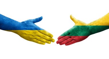 Litvanya ve Ukrayna bayrakları arasında el sıkışma, izole şeffaf görüntü.