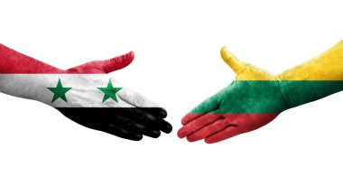 Litvanya ve Suriye bayrakları arasında el sıkışma, izole şeffaf görüntü.