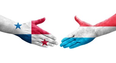 Lüksemburg ve Panama bayrakları arasında el sıkışma, izole şeffaf görüntü.
