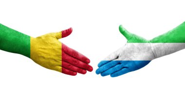 Mali ve Sierra Leone bayrakları arasındaki el sıkışma ellere boyanmış, izole şeffaf görüntü.