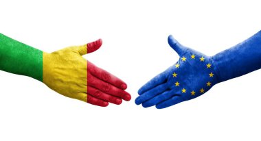 Mali ve Avrupa Birliği bayrakları arasındaki el sıkışma, izole şeffaf görüntü.