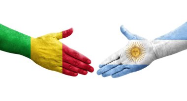 Mali ve Arjantin bayrakları arasındaki el sıkışma, izole şeffaf görüntü.