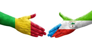 Mali ve Ekvator Gine bayrakları arasındaki el sıkışma ellerinde resmedilmiş şeffaf görüntü.