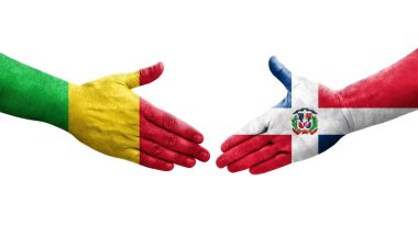 Mali ve Dominik Cumhuriyeti bayrakları arasındaki el sıkışma, izole şeffaf görüntü.