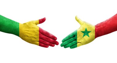 Mali ve Senegal bayrakları arasındaki el sıkışma, izole şeffaf görüntü.