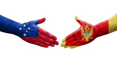 Karadağ ile Samoa bayrakları arasındaki el sıkışma, izole şeffaf görüntü.