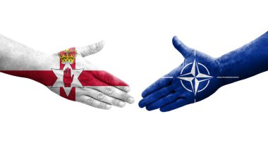 Nato ve Kuzey İrlanda bayrakları arasındaki el sıkışma, izole şeffaf görüntü.