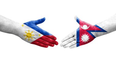 Ellere boyanmış Nepal ve Filipinler arasındaki el sıkışma, izole edilmiş şeffaf görüntü.